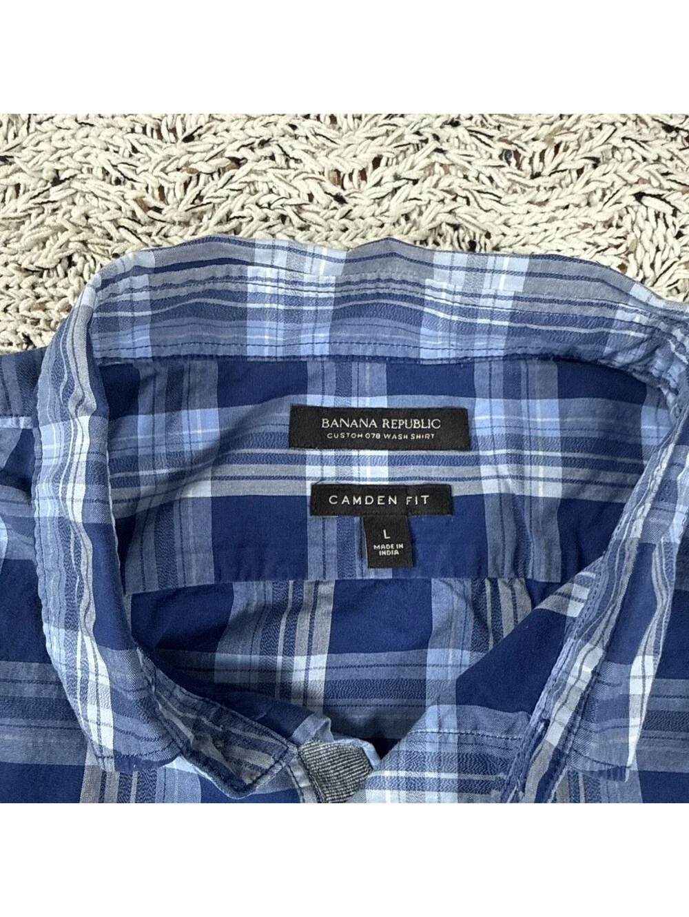 Banana Republic Camden Fit Men's L Woven Cotton Plaid Button-Down Shirt Blue